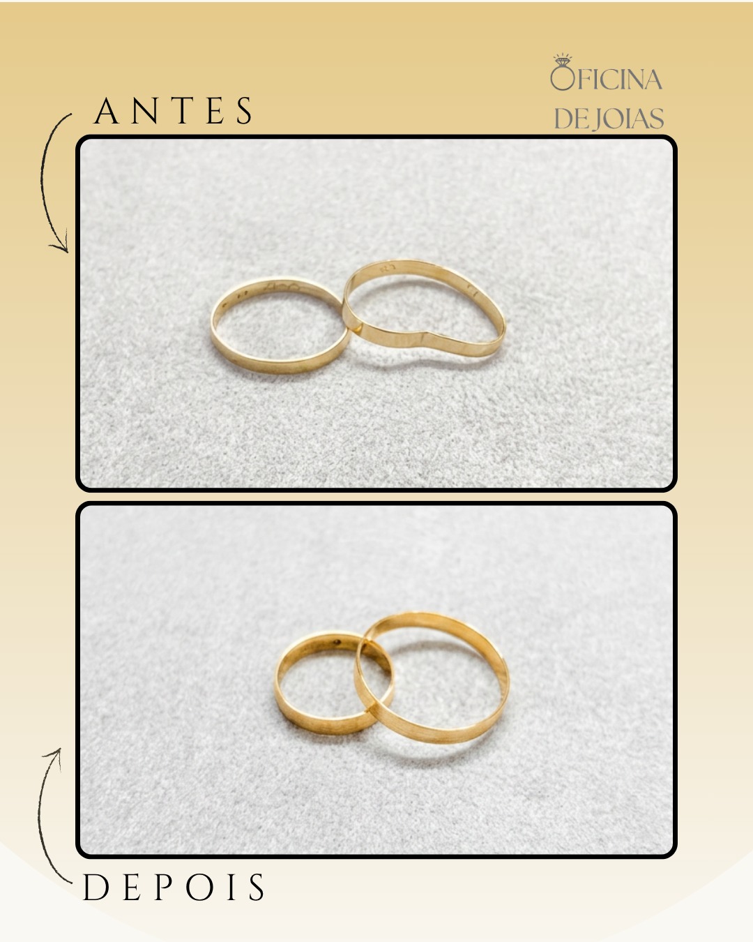 Alianças de ouro antes e depois da restauração