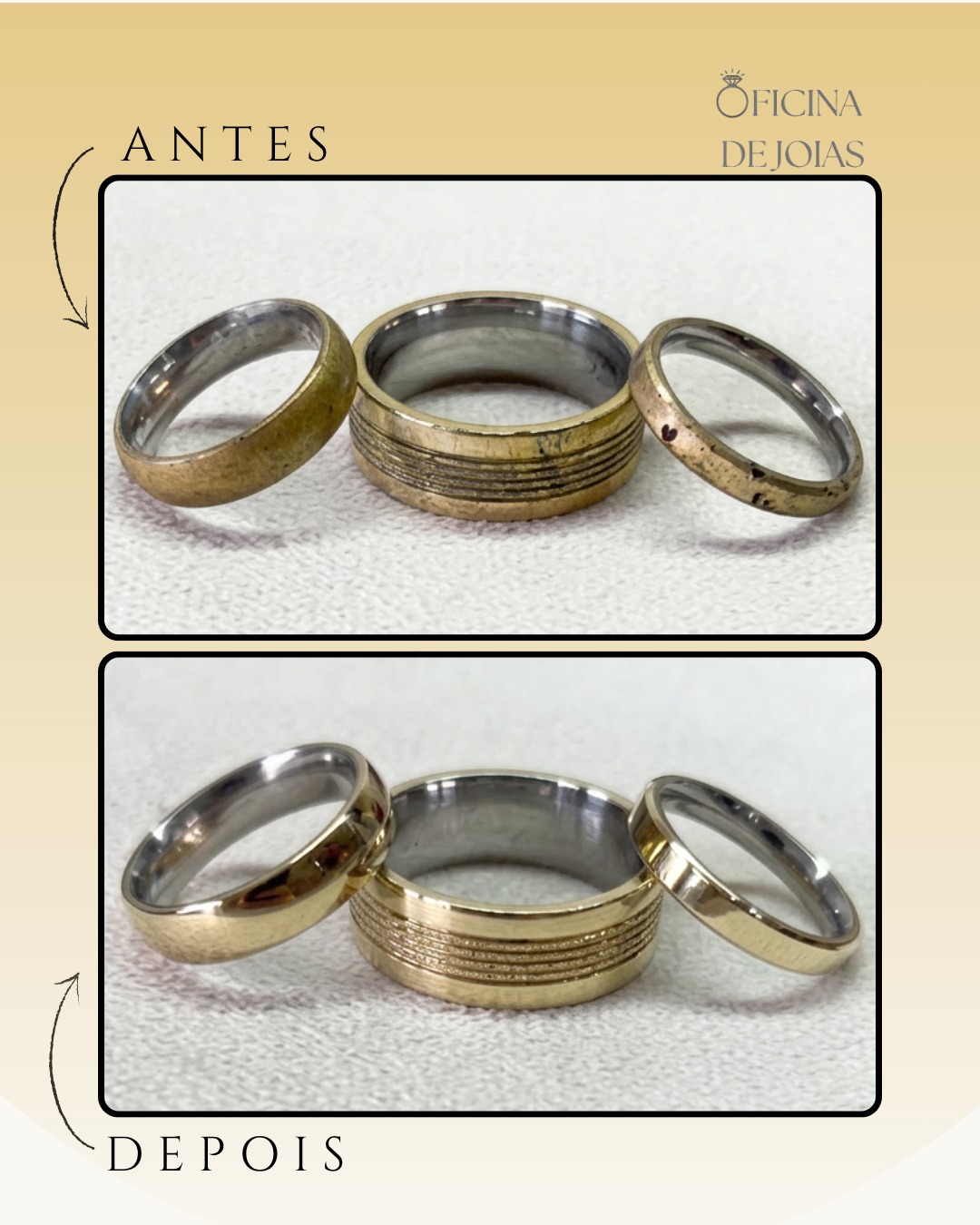 Alianças antes e depois do polimento